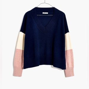 Madewell Colorblock Charleston V-Neck Pullover‎ Light Academia  Women's Sweater